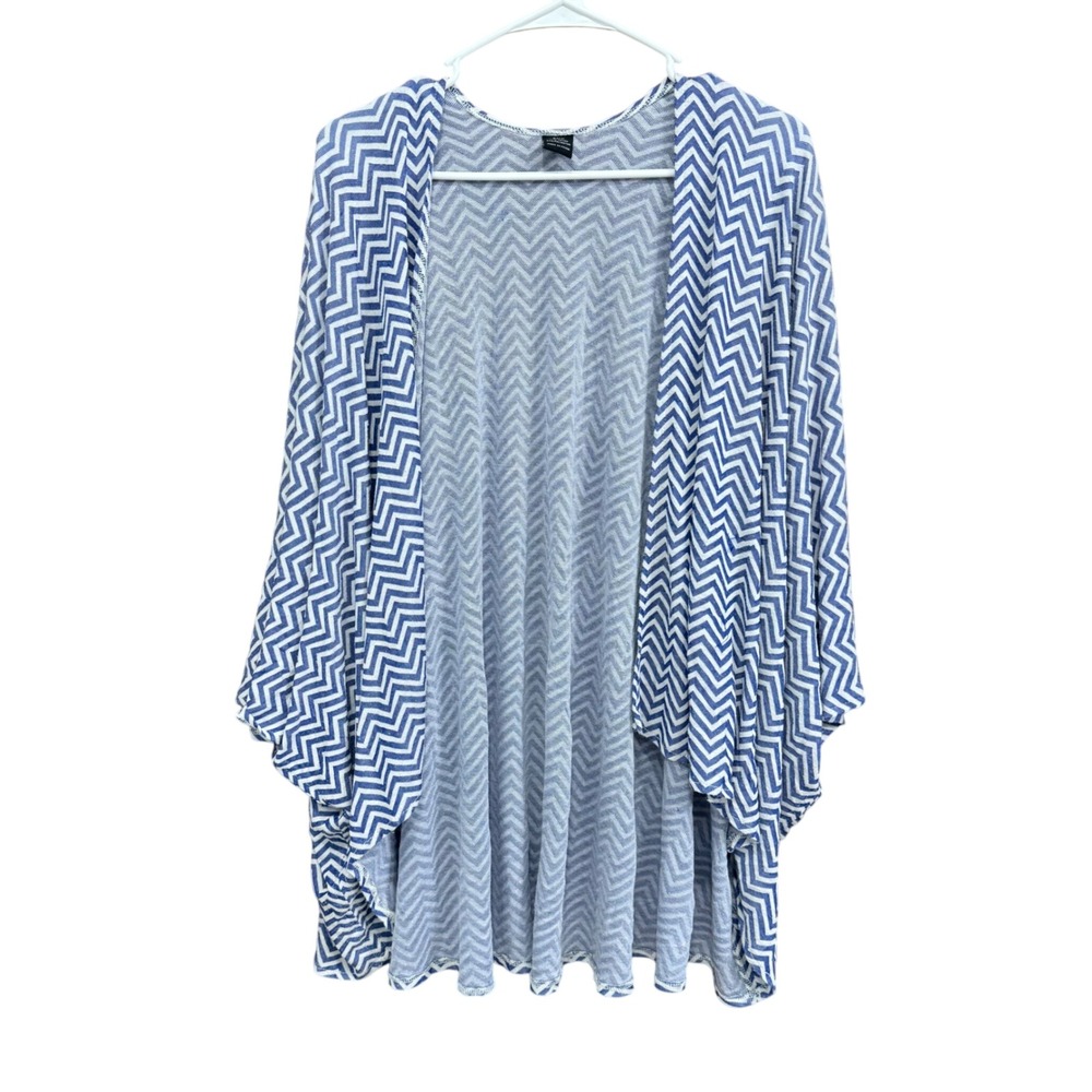 Chevron Kimono Cardigan Blue White Open‎ Front Bohemian Coverup OSFM